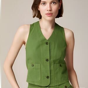 J.Crew V-Neck Sleeveless Button Front Patch Pocket Chino Vest Green Size 6